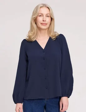 V-Neck Button-Through Top Navy female - Finery London - FashionsVida