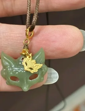 Pure natural jade fox necklace New Chinese Hetian jade blue yellow mouth double fox mask necklace - Aliexpress - FashionsVida