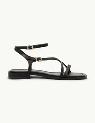 Leather Square Toe Strappy Sandals Black female