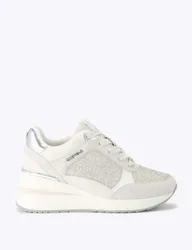 Lace Up Sparkle Embellished Wedge Trainers White female