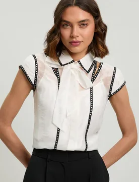 Women's Studded Detail Blouse in Ivory Size: 16 - Ivory - Size: 16 - Karen millen - FashionsVida