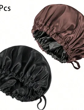 Piezas Gorro de dormir de satén de doble capa para mujeres, diseño ajustable con hebilla - unicolor de ajuste holgado, protección del cabello, ribe - Shein - FashionsVida