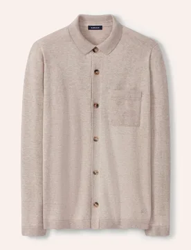 Geknöpftes Strickpolo, normale Größen, Farbe Beige, 54, weiche Baumwolle fein gestrickt Herren - Walbusch - FashionsVida