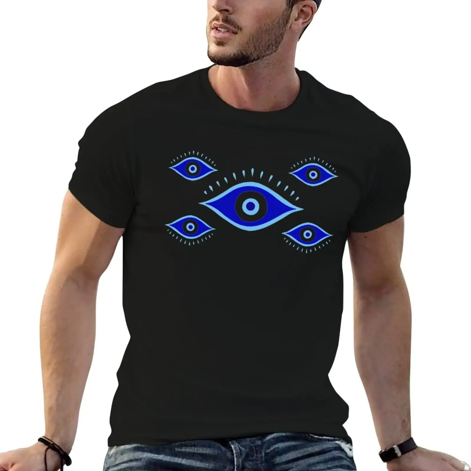 Blue Evil Eye Nazar T-Shirt Art Pattern Printed Casual Top - Aliexpress - FashionsVida