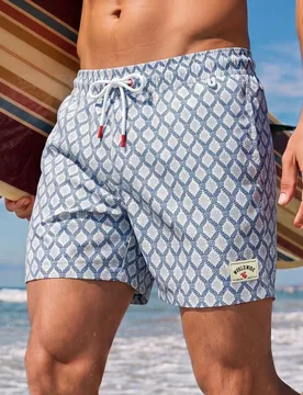 Pantalones cortos de playa casuales para hombre con estampado integral, vacaciones - Shein - FashionsVida