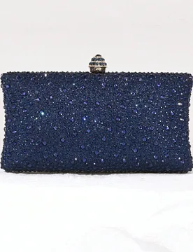 Bolso de mano con cristales brillantes de doble cara en azul marino con cadena cruzada de metal, elegante y de moda, adecuado para ocasiones formales/ - Shein - FashionsVida