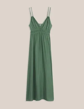 Vestido largo con fruncido y doble tirante - Trucco - FashionsVida
