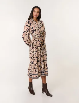 Border Print Shirt Dress - S / NAVY - female - Blue Vanilla - FashionsVida