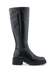 Leather Block Heel Knee High Boots Black female