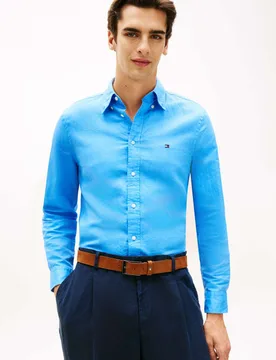 Regular Fit Linen Blend Shirt Blue male - Tommy hilfiger - FashionsVida