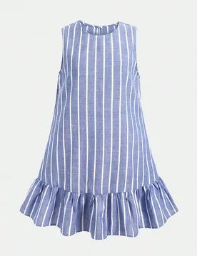 Vestido a rayas sin mangas de cuello redondo cómodo versátil casual diario para adolescente - Shein - FashionsVida