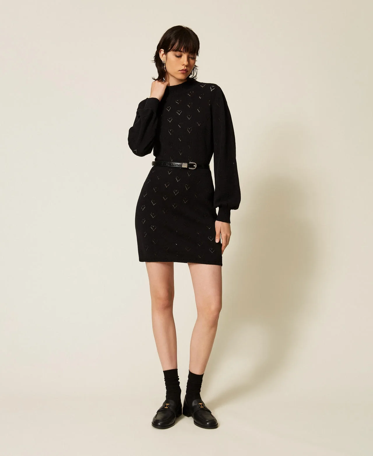 Robe courte en maille avec motif de caurs - TWINSET - FashionsVida