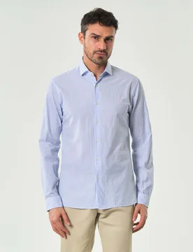 Camicia bastoncino bianco azzurro in seersucker di puro cotone - Xacus - FashionsVida