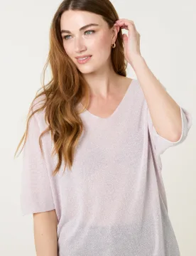 Metallic Fine Gauge Lightweight Knit Top - ONE / PINK - female - Blue Vanilla - FashionsVida
