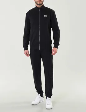 Tuta nera in felpa di puro cotone con logo piccolo stampato - EA7 - FashionsVida