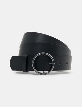 Cintura in similpelle con fibbia rotonda - nero