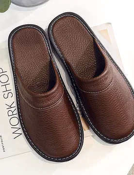 Couples Simple Leather Slippers Men Home Spring Shoes 2021 Trend Flat Precision Stitching Man slippers Indoor Leather Shoes - Aliexpress - FashionsVida