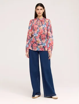 Burnout Jersey Floral Tie Neck Blouse Pink Mix female - Finery London - FashionsVida