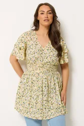 Women's Ditsy Print Flutter Sleeve Top in Yellow Size: 20 - Yellow - Size: 20