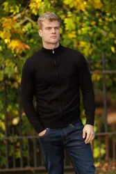 Mens Funnel Neck Zip-Through Cardigan