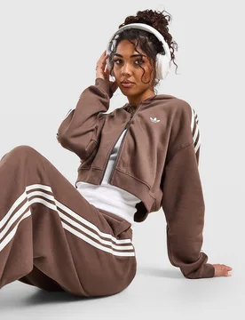 Womens 3-Stripes Cropped Full Zip Hoodie - Marrone, marrone marrone Donna taglia S - Adidas - FashionsVida