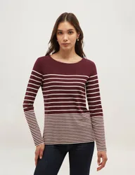 Pure Cotton Striped Slash Neck Relaxed Top Purple Mix female
