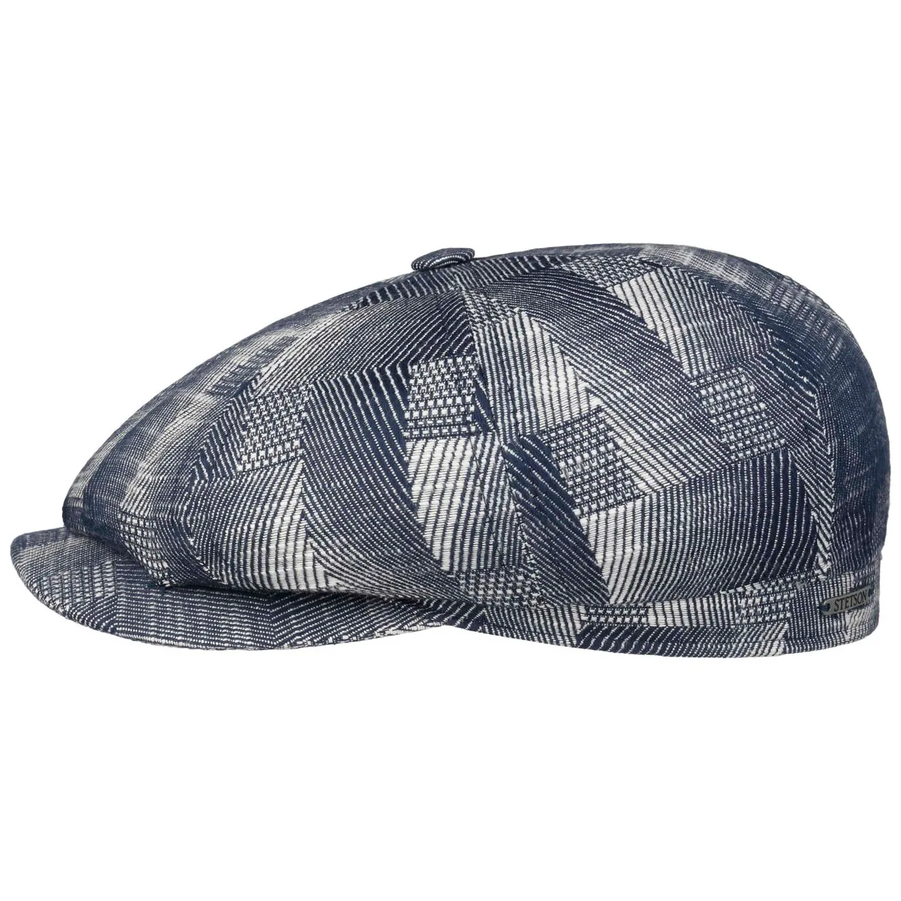 Hatteras Cotton Jacquard Flat Cap by - white-navy - Size: M (56-57 cm) - Stetson - FashionsVida