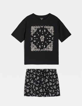 Set pigiama in cotone con stampa - nero
