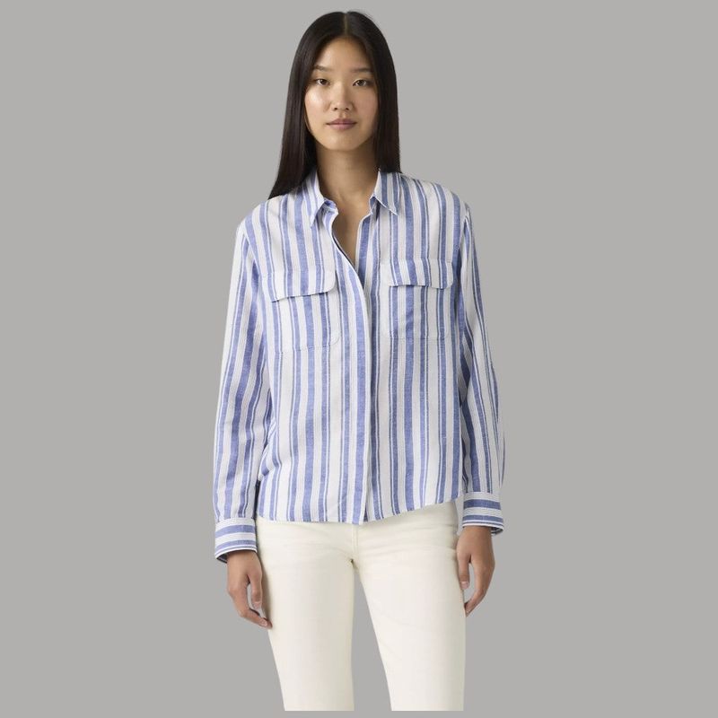 Camicia Donna Righe Lino Cotone Elaine Utility