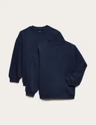Pack Cotton Rich Plain Sweatshirts (6-16 Yrs) Navy male