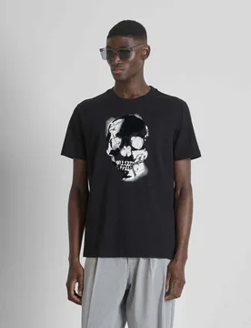 T-shirt mezza manica nera in cotone con stampa teschio - Antony Morato - FashionsVida