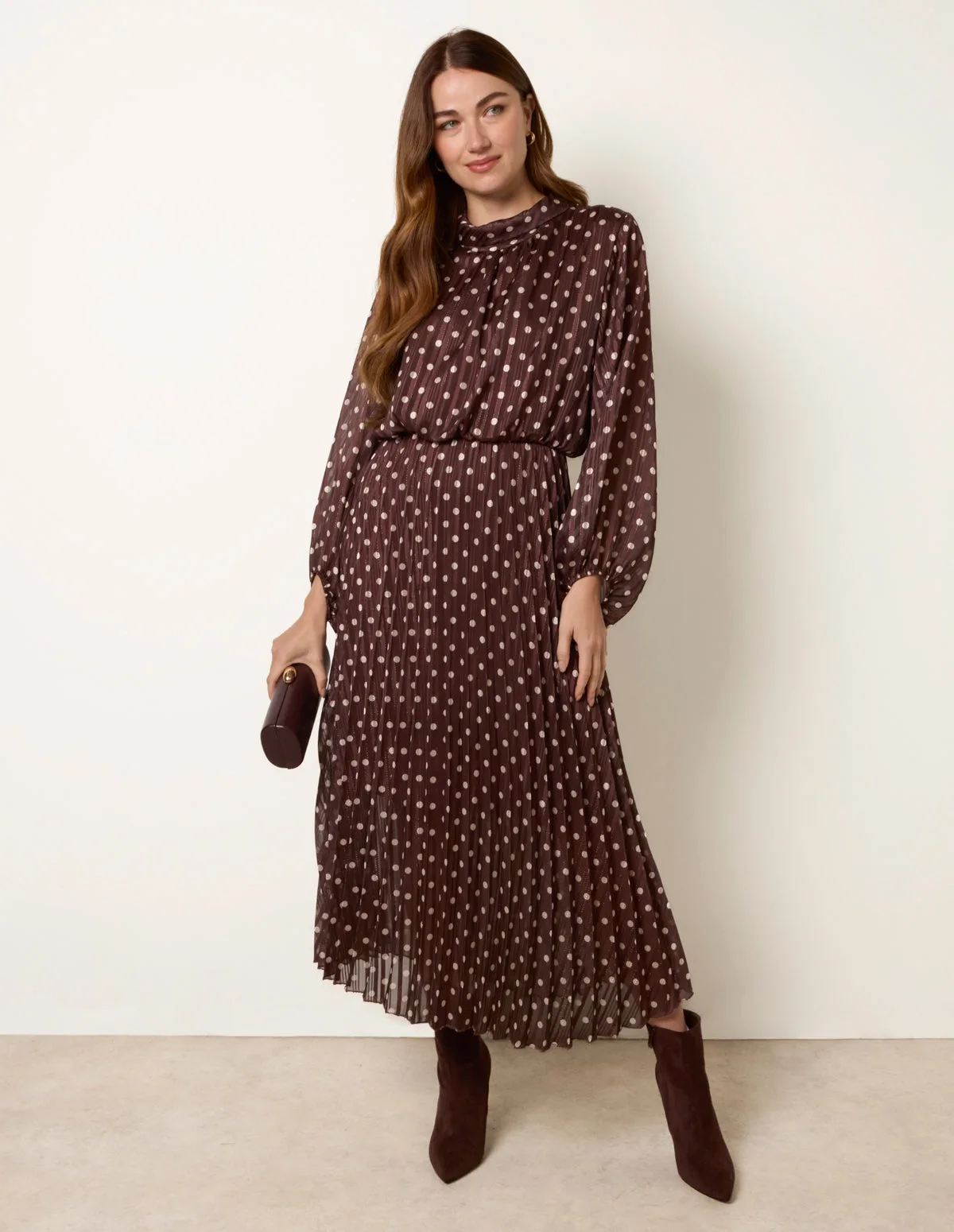 Polka Dot Metallic Dress - M / CHOCOLATE - female - Blue Vanilla - FashionsVida
