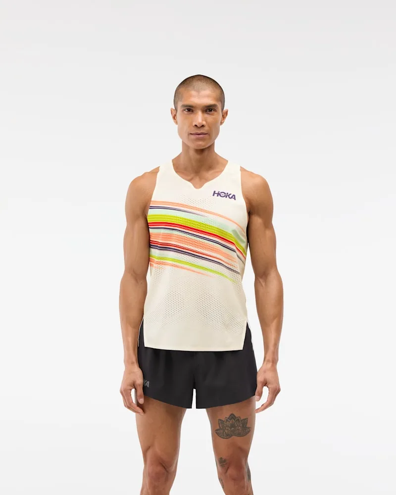 Men's Race Day Singlet in Alabaster Flare, Size Medium - HOKA - FashionsVida