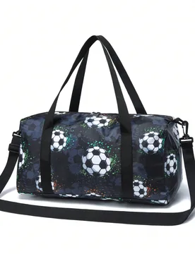 Bolsa de viaje con estampado de fútbol 3D, bolsa de almacenamiento de zapatos, bolsa de equipaje de fútbol, bolsa de deporte para el hombro de gran - Shein - FashionsVida