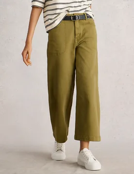 Tia Organic Wide Leg Crop Jeans - Khaki Green - White stuff - FashionsVida