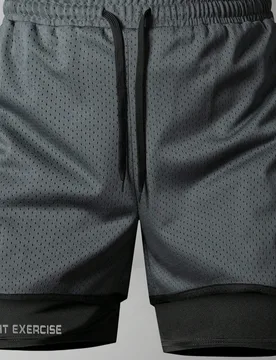 Par de pantalones cortos de verano para hombres de secado rápido, pantalones cortos casuales elásticos con forro para fitness y running con estampad - Shein - FashionsVida