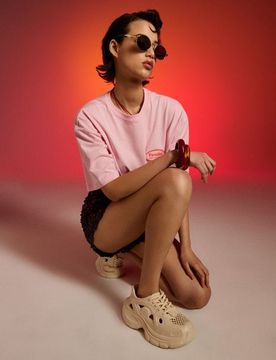 Sneakers con tomaia traforata e suola massiccia - panna