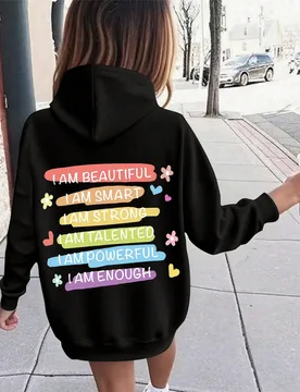 Sudadera con capucha de manga larga para niñas con estampado de eslogan, cómoda y elegante, casual y versátil, nueva llegada para otoño e invierno - Shein - FashionsVida