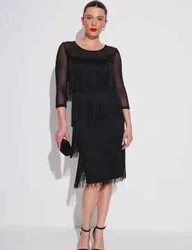 Women's Embellished Mesh Sleeve Tassel Dress in Black Size: 20 - Black - Size: 20 - Klass. - FashionsVida