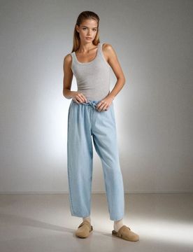Jeans jogger balloon con elastico in vita - blu