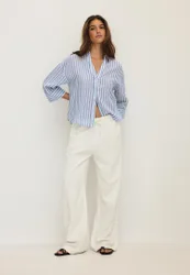 Kimono-Hemd mit Leinen-Effekt Marineblau XL