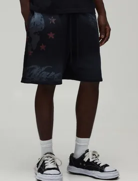 Men's Baggy Washed and Distressed Short Black Size X-Large Black XL - boohooMAN - FashionsVida
