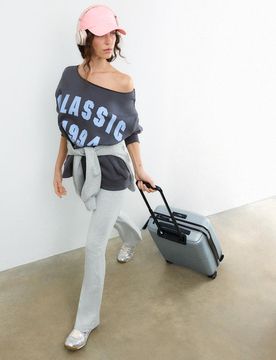 Bedrucktes Sweatshirt mit Bateau-Ausschnitt Graumeliert L