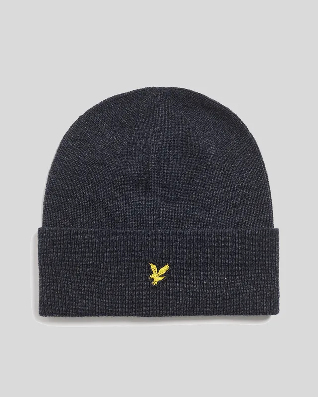 Men's Lambswool Blend Beanie Dark Navy Marl - Lyle & Scott - FashionsVida