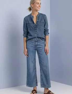 Langarm Bluse mit Brusttaschen female Blau