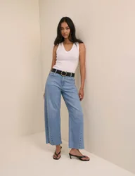 High Waisted Barrel Leg Jeans Blue female