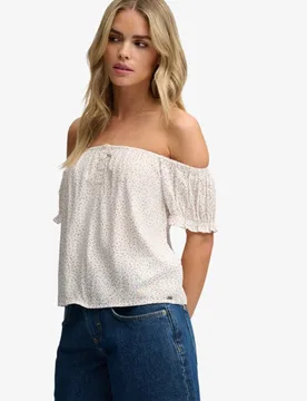 Superdry Damen Kurzärmeliges Gewebtes Top mit Halbknopfleiste White - Größe: 38 - 39.99 - FashionsVida