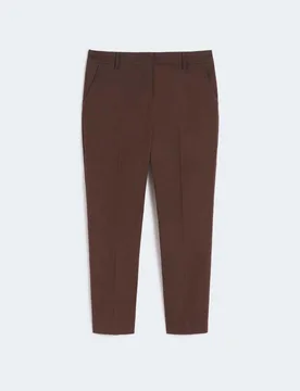 Pantaloni slim fit cropped Weekend marroni in gabardina di cotone stretch - Max Mara - FashionsVida