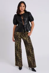 Women's PU Tie Front Top in Black Size: 8 - Black - Size: 8