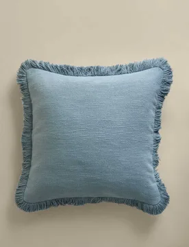 Pure Cotton Textured Fringe Cushion Slate Blue - M&S - FashionsVida